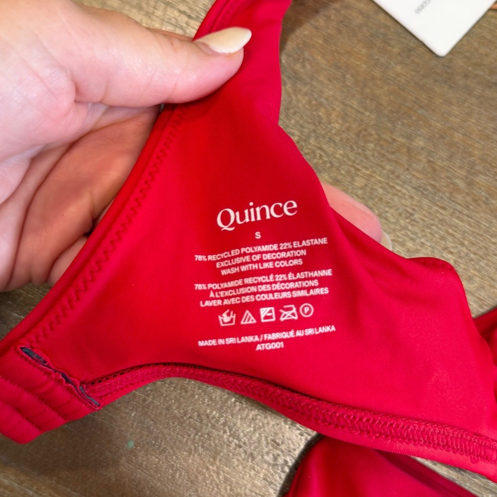 Quince Red High Waisted Bikini Set V-Neck Top High Cut Bottom Small NWT Bathing - Picture 9 of 12